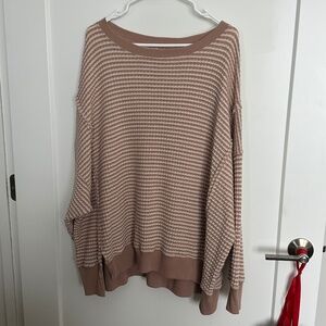 American Eagle Oversized Waffle Crew Neck Sweatshirt - Stripes - Aerie